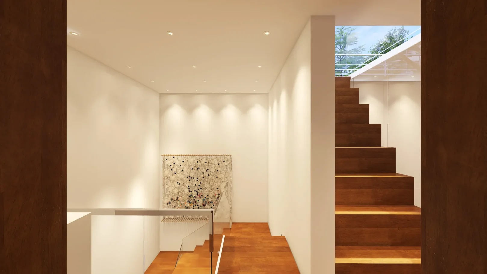 oak wood stairs, rooftop access stairs
